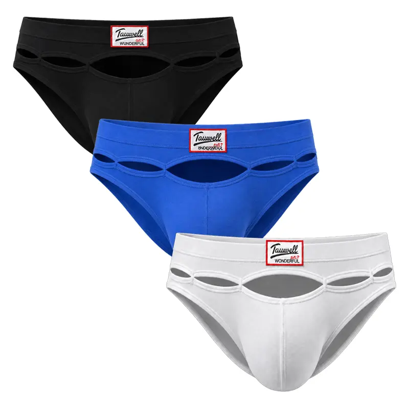 TAUWELL Men’s Cotton Stretch Chic Foldable Briefs (3-Pack), Mid Waist Hollow Out Underwear with Front Keyhole Design, Contoured Pouch, Soft Solid Color Boyshorts for Holiday & Party-25106, Lightweight Fold