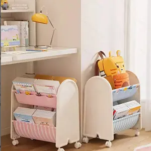 Dopamine Under Desk Bookshelf, Student Backpack Storage Rack, Snack Organizer Cart with Wheels, Universal Storage Basket, Suitable for Bedroom, Living Room, Kitchen, Office