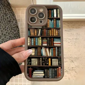 [Brown TPU Case] Apple iPhone Brown Vintage Bookshelf Pattern TPU Case |     Full Protection, Compatible with iPhone 17 E Air Pro ProMax iPhone16 15 14 Plus 13 12 Mini 11 X XS XR