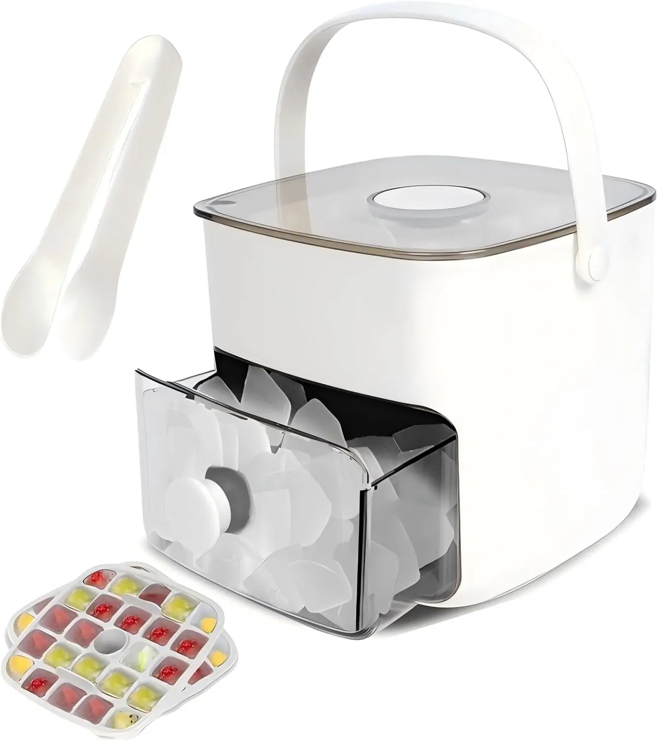 48-Cube Ice Cubes Maker, Double-Deck Portable Kitchen Ice Maker with Easy-Press Lid, Durable Plastic Construction, Silicone Trays Included for DIY Frozen Food & Summer Beverages