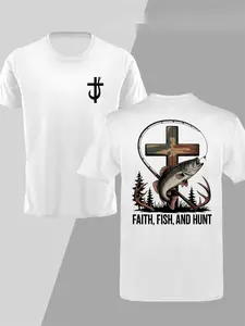 "Southern Charm" Fishing Shirt — Camouflage Crossed Antlers & Bass Print, Casual Crewneck Unisex Summer Top