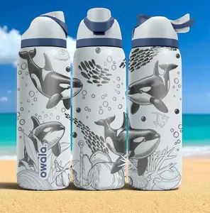 Owala Orca Whale 32oz Stainless Steel Insulated Tumbler | Ocean Life Engraved Design Leak-Resistant Travel Water Bottle with Straw Lid | Double Wall Vacuum Hydration Cup