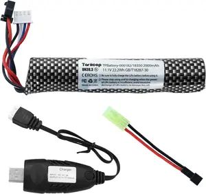 Airsoft Gel Blaster Battery - 11.1V 2000mAh Water Bead Splatter Ball Batteries with Mini Tamiya to SM2P Plug Rechargeable Charger Cable for Splat Ball Replacement - 1 Pack