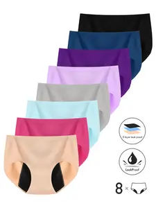 Women's Period Underwear Pack, Breathable Water Absorbent Leak-Proof High Elastic Seamless Mid-Waist Triangle Panties for All Seasons