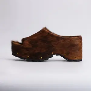 Summer Fashion Comfort Shoes 2025 Women Real Calf Hair Leather Designer Luxury Platform Mules Lined Slip On Clogs Slides Sandals