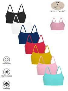 7 Piece Set Cute Girls' Everyday Basic Tank Tops Camis, Soft Comfortable Breathable Girl's Tank Tops, Multiple Colors & Sizes (7y-16y)