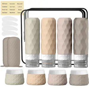 16Pack Travel Bottles for Toiletries, TSA Approved Travel Size Toiletries Containers Set,  Leak Proof Refillable Bottles Elastic Sleeves  Jars Accessories Kit W/Clear Bag (Cream)