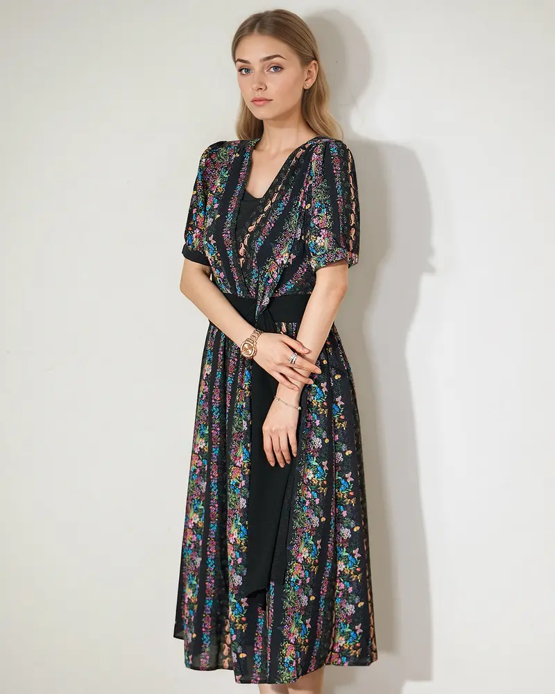 knee length dresses for ladies Black Floral Abbey Midi Dress main image 0