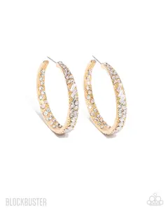 Paparazzi GLITZY By Association Gold Hoop Earrings with White Rhinestones 1 3/4" Diameter Adult Use Standard Post Fitting
