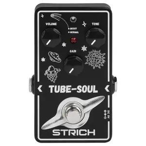 STRICH TUBE SOUL Tube Overdrive Distortion Pedal for Electric Guitar, Compact Mini Single Unit, True Bypass, 3 Control Knobs, Volume, Tone, Gain, Dual Modes, Boost, Normal, 9V DC, Black and White