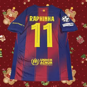 2025 2026 Home Red Blue 11 Raphinha Short Sleeve Soccer Jersey