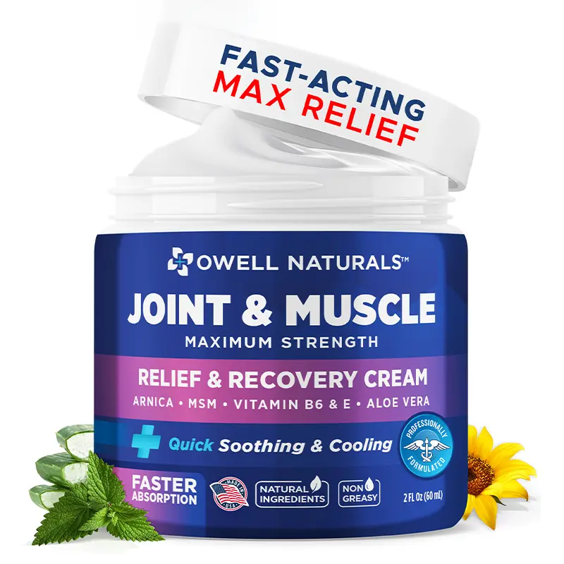 Owell Naturals Joint & Muscle Cream, Deep Penetrating, Maximum Strength Relief & Recovery for Joint & Muscles, Back, Knee, Legs, Hands, 2 Fl Oz