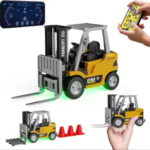 1:64 Remote Control Forklift Crane Combo with Lights & Sounds, 2 in 1 Mini Crane Toy, Dump Mini Forklift Toy, Christmas Gifts for Kids