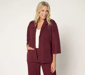 Joan Rivers Crinkle Knit Open Front Collared Jacket