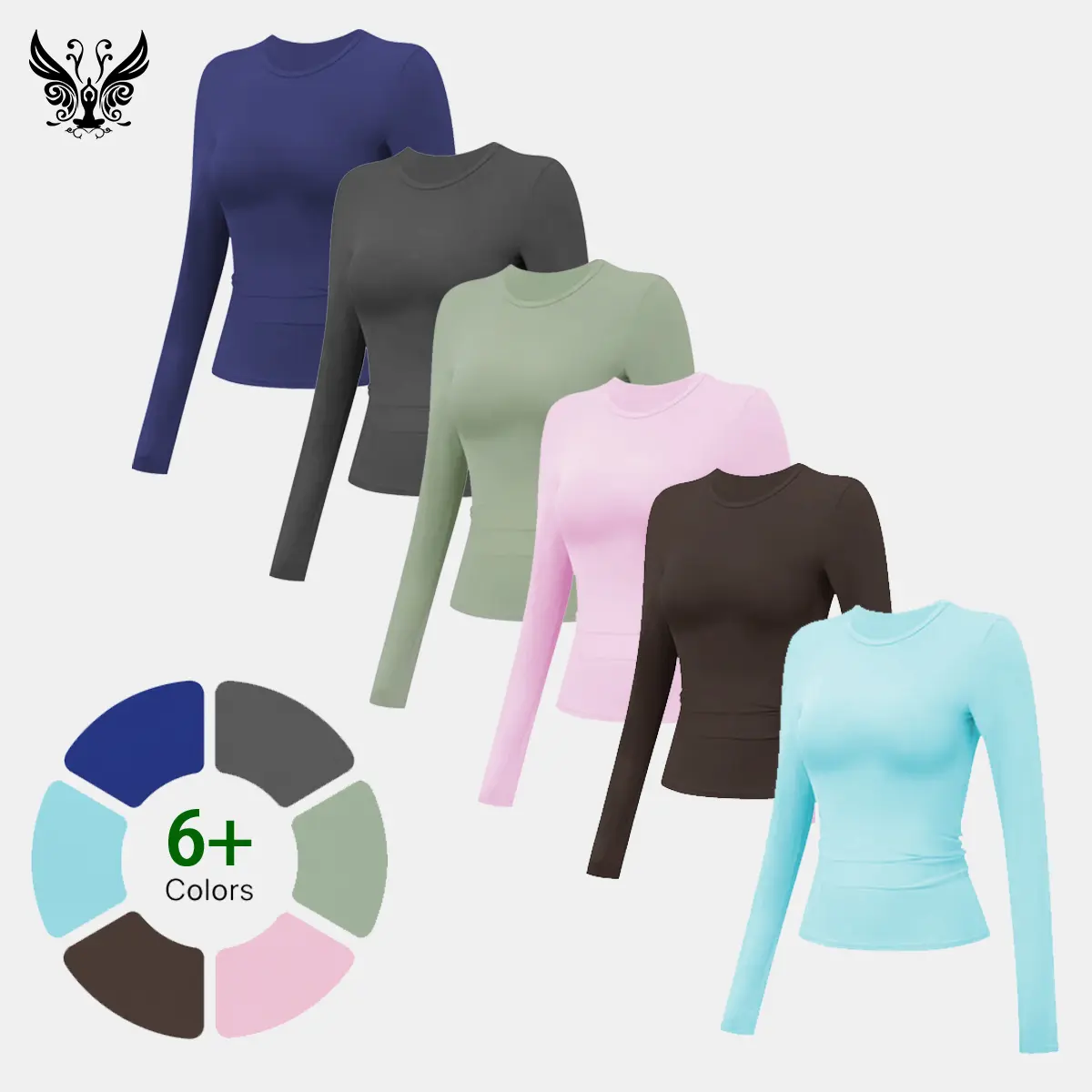 YIZHEN SPORTS Womenswear Women’s Long-Sleeve Crew Neck Slim-Fit Stretchy Basic Top, Casual Layering Shirt for Yoga, Workout