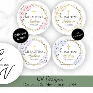 Custom Baptism Floral Stickers 2 Inches 100pcs Any Occasion