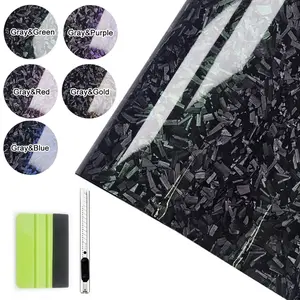 1ft x 5ft Gloss Forged Carbon Fiber Vinyl Wrap Dual Color Bubble Free Air Release Adhesive Car Wrap Film Roll DIY Decals (12"x60"))