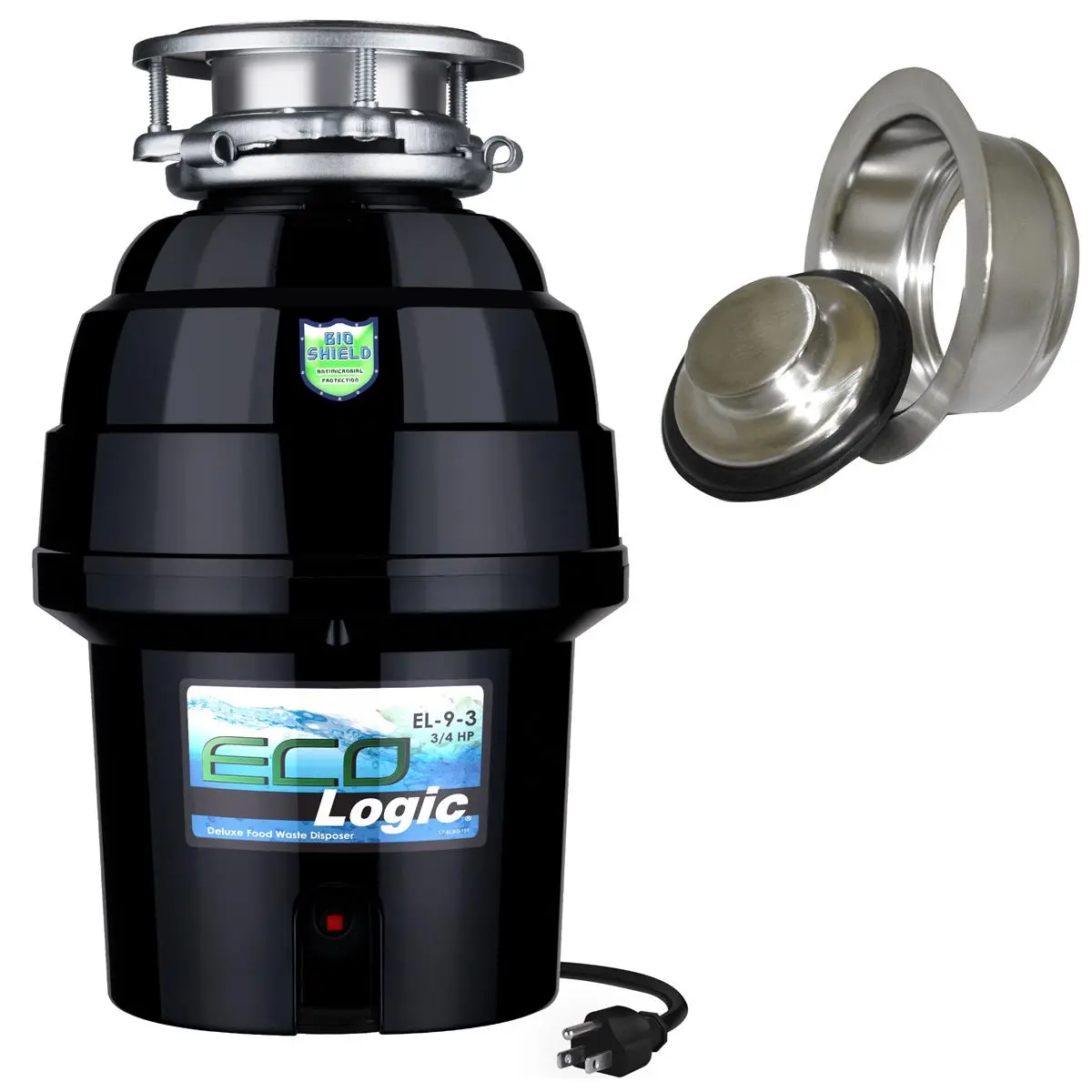 212 MAIN Eco Logic EL-9-DS-BN 9 Deluxe Food Waste Disposer, 0.75 HP Power, Brushed Nickel Sink Flange, Stainless Steel, Bio-Shield, Odor Control
