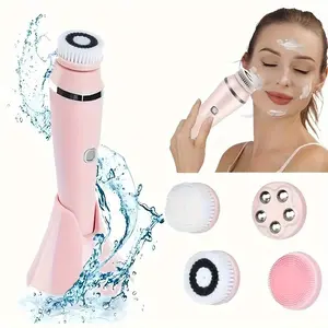Rechargeable Electric Facial Cleansing Brush, 3-Speed Adjustable, Deep Cleaning, Exfoliating, Face Massage, 4 Replacement Heads, Unisex