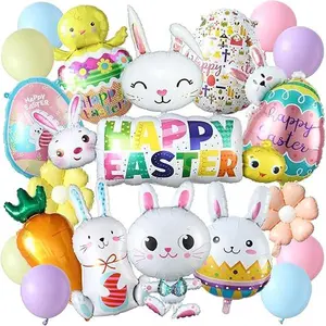 20Pcs Mix Easter Balloons Kit , Easter Balloon Decorations, Cute Easter Carrot Chick Mylar Foil Balloons Inflatable Easter Eggs for Easter Spring Baby Shower Home Party Supplies