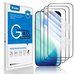 Full Coverage Screen Protector foriPhone 17/17 Pro/16 Pro, Black Edge Tempered Glass, Anti-Fingerprint & Auto-Align Installation, Case-Friendly, Black, 3-Pack