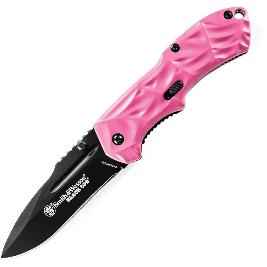 Smith & Wesson SWBLOP3SMP Unisex Pink Mini Assisted-Opening Drop Point Folding Knife, Ambidextrous Thumb Knobs, Liner Lock, Steel Blade, Outdoor Gear, Hiking / Light Outdoor