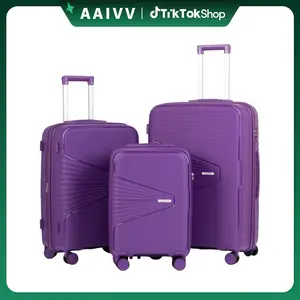 AAIVV Luggage Sets 3 Piece, TSA Lock Hardshell PP Travel Suitcase Set with Double Spinner Wheels, Durable Traveling Bag Luggage Sets (20/24/28in) Gift Back to School