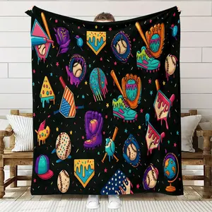Comfort Baseball Pattern Collection Theme Flannel Blanket, Home Decor Throw Blanket, Suitable for All Seasons! Soft and Breathable Perfect Gift for Family and Friends in Any Season