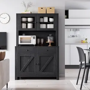 Microwave Stand with Storage, Freestanding Kitchen Hutch Cabinet – Buffet Cupboard Sideboard with Sturdy Frame, Space-Saving Organizer for Dining Room, Living Room, Apartment, Small Space