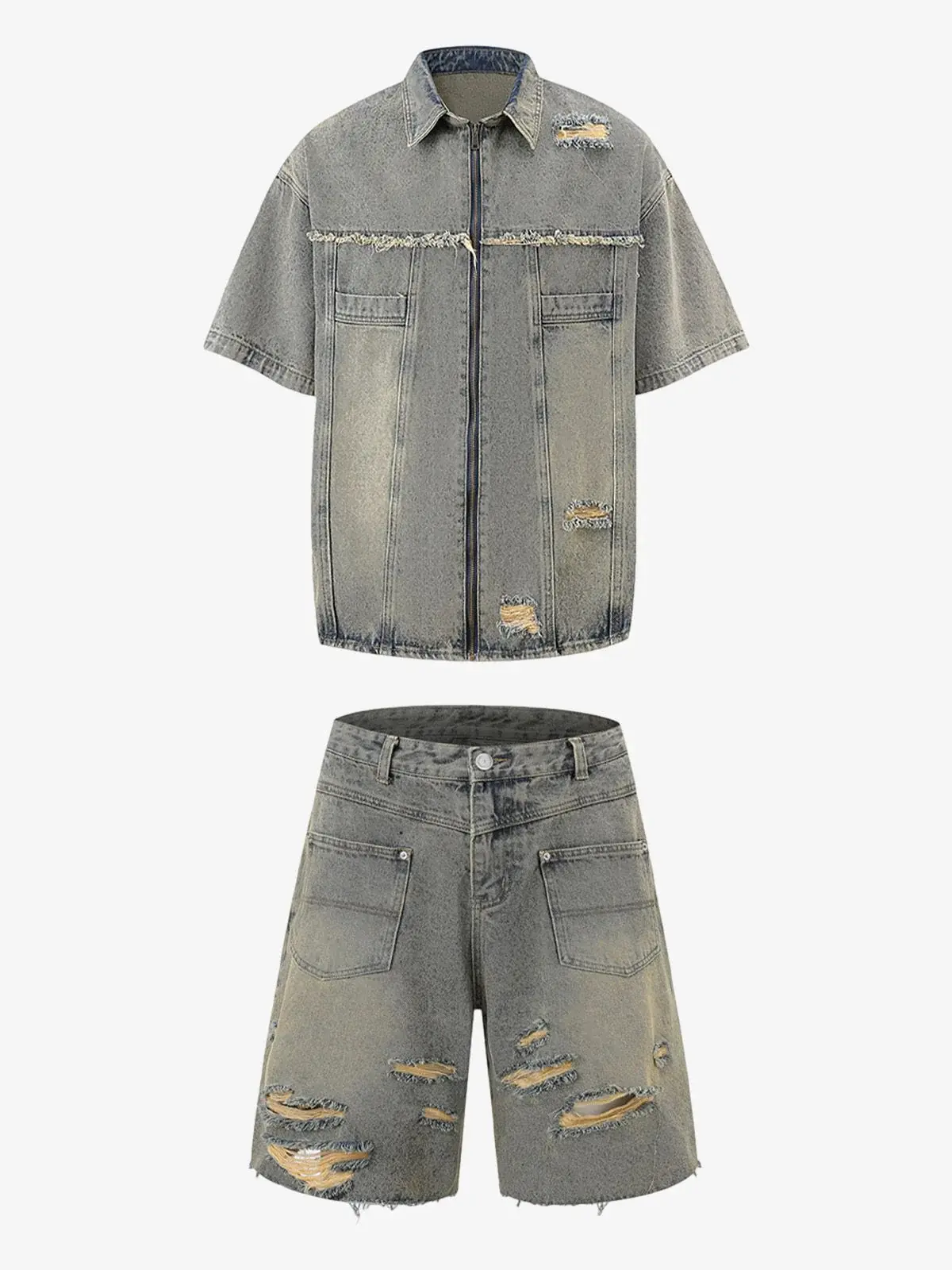 Thesupermade Denim Distressed Ripped Suit - 2460