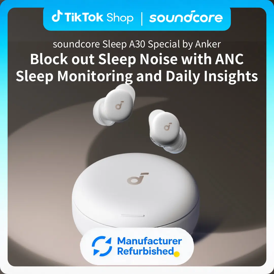[Refurbished]soundcore Sleep A30 Special by Anker, Sleep Earbuds, ANC, Passive Isolation, Snore Masking, Extensive Sleep Audio, Ultra Comfort for Side Sleepers, 8-10H Playtime