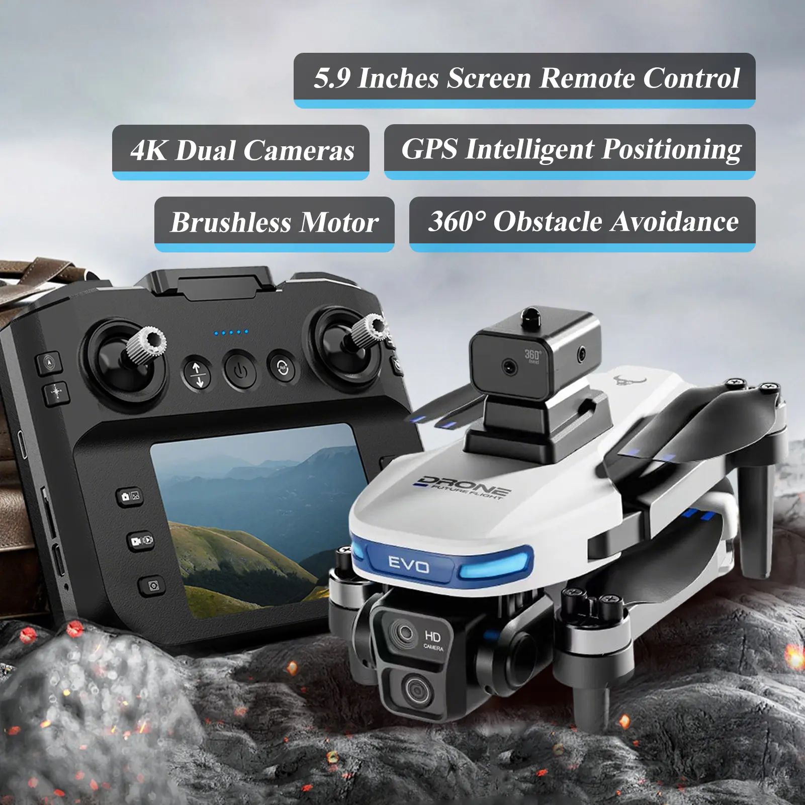 Grey Folding Camera Quadcopter - Remote Control Drone with Brushless Motor, WiFi, GPS, Obstacle Avoidance, Height Hold, Gesture Photography/Video Recording, Automatic Return (Toys & Hobbies Electric Remote Control Airplane)