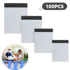 100 PCS New Polyethylene Packaging Bags (4 Different Sizes) Express Packaging Bags, Courier Bags, White Express Envelopes, Self-sealing, Waterproof and Tear-resistant Packaging Bags, for Express Shipping of Clothing, Books and Gifts