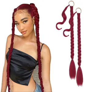 SummerVibes AISI HAIR 32inch 2PCS Long Braided Ponytail Extension for Galentine's Party Style Ponytail Synthetic Hair Piece for Women  Braiding Wig Red Girl Glueless Newborn Hairline