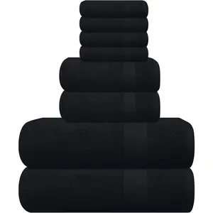 Ultra soft 8piece towel set 100 pure ringspun cotton contains 2 oversized bath towels 27x54 2 hand towels 16x28 4 wash cloths 13x13 ideal for everyday use hotel spa black