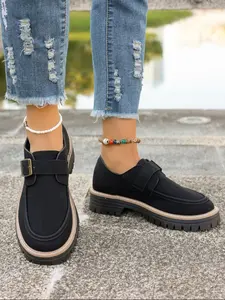 Women's Fashion Low Heel Dress Loafers, Round Toe PU Leather Shoes, Spring & Fall Casual Footwear, One-Step Slip-On Design