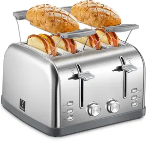 Yabano Toaster 4 Slice, Extra Wide Slots, Stainless Steel with High Lift Lever, Bagel and Muffin Function, Removal Crumb Tray, 7-Shade Settings with Warming Rack, Silver