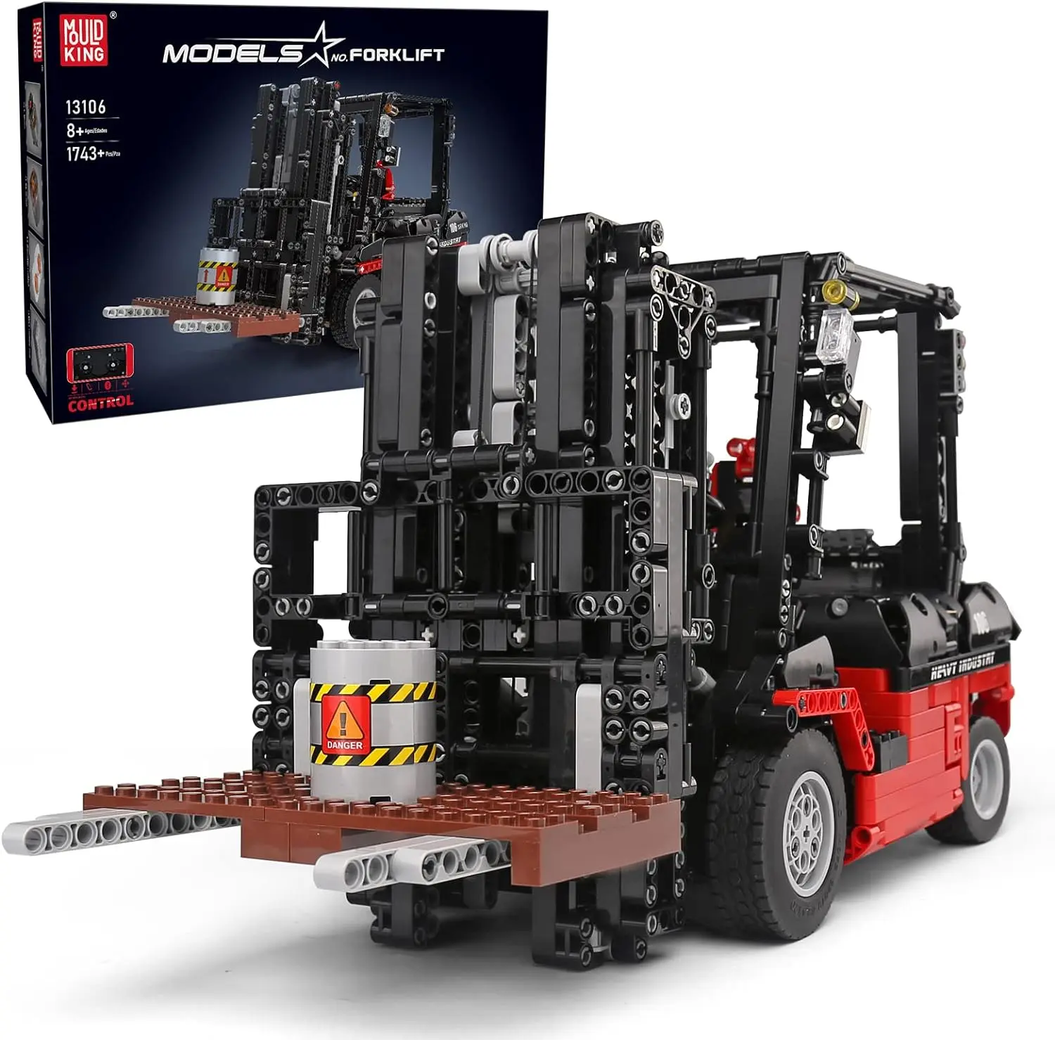 Mould King 13106 Construction Lift Truck Building Blocks Kit - MOC Lifted STEM Fun Toy, 1719 ABS Plastic Pieces, Rechargeable Motor, APP+RC Remote Control, Adjustable Mechanical Arm, 16.5in(L)x5.9in(W)x8.26in(H), Birthday Gift for Boys & Collectors