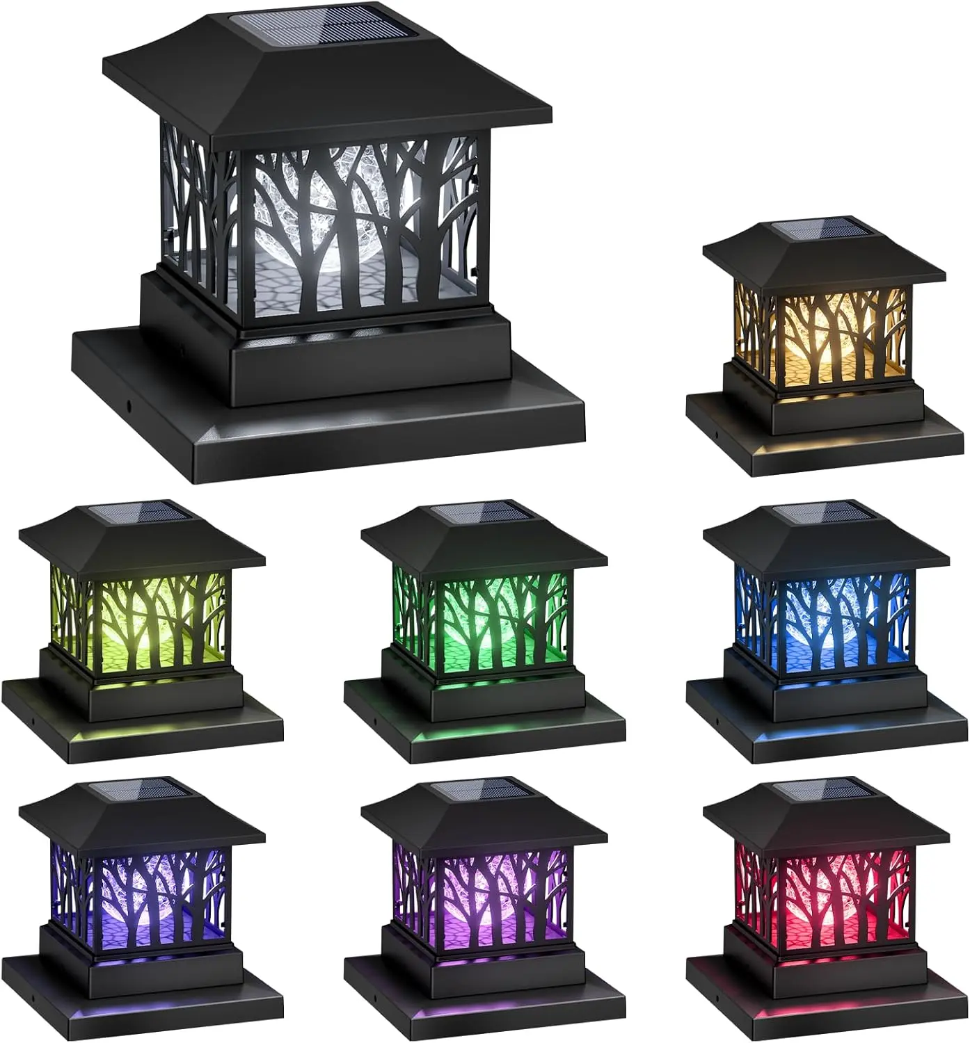 【summerfinds】8 Pack Solar Post Cap Lights, Outdoor Fence Solar Powered Cap with Crackle Glass Bulb and 4 Lighting Modes Waterproof Light for Deck Patio or Garden Decor, Fits 4x4 6x6 Wooden Posts