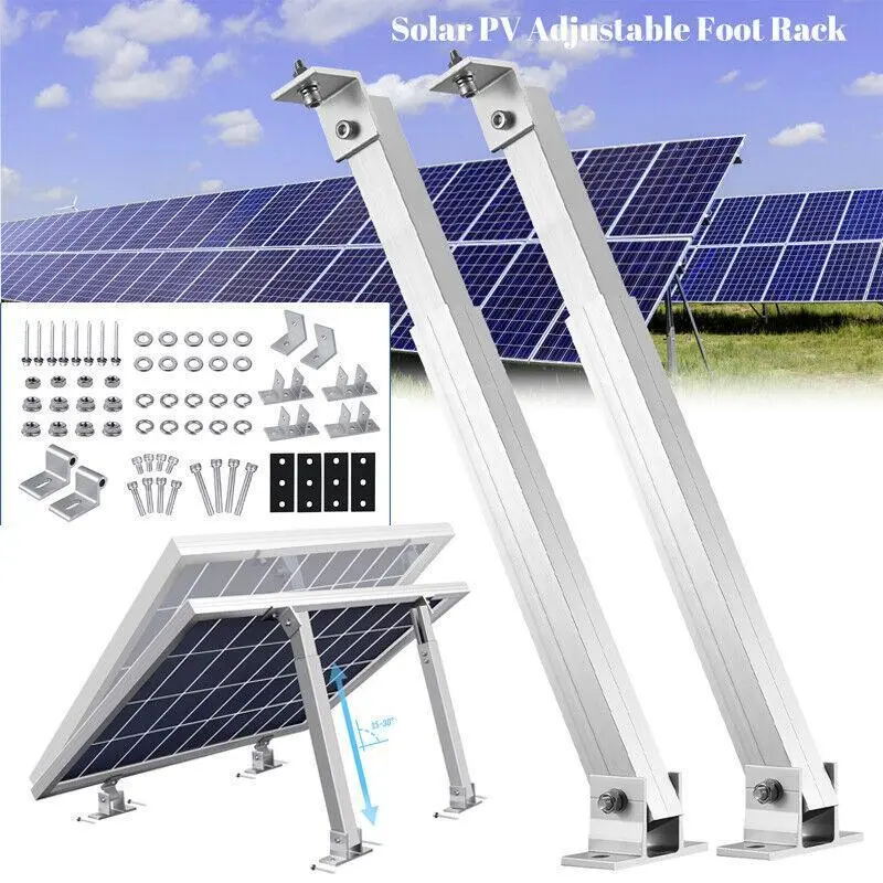 【BackToSchool】 2-Pack Adjustable Aluminum Solar PV Panel Installation Brackets with Front & Rear Legs, 15°-30° Lift Supports for Off-Grid Users & Rooftop Setup, All Seasons Compatible