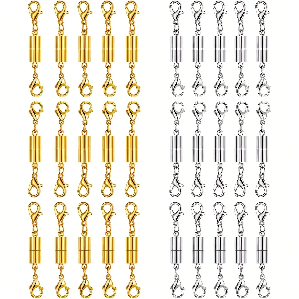 30pcs Golden And Silveryy Necklace Clasps Magnetic Jewelry Locking Clasps And Closures Bracelet Lobster Clasp Connector For Necklace Bracelet Jewelry Crafts Making Supplies, Without Battery