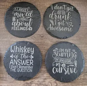 Black Slate Coasters with Metal Holder – Custom Laser Engraved – Set of 5 – Personalized Gift – D&L Vinyl & Laser