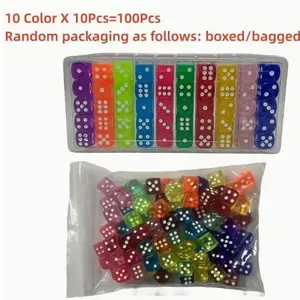 100 Large Acrylic Dice Set, Vibrant Semi-Transparent Colors, Round Edges, 6 Sides, Perfect for Creative Game Nights, Parties, Halloween Gifts