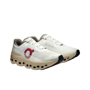 Limited Edition Lightweight Cushioned Running Shoes, Ivory and Sand Color-Blocked Upper with Red Horse Totem Accents
