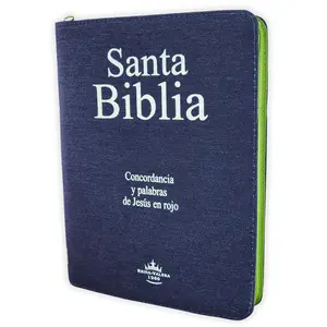 Biblia Letra Gigante Jean con cierre RV1960 tela jean con indice verde