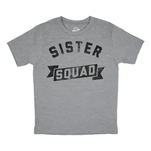 Youth Funny T Shirts Sister Squad Family Graphic Tee for Kids Funny T Shirts Funny Sister Short Sleeve Novelty Tees for Kids Light Grey