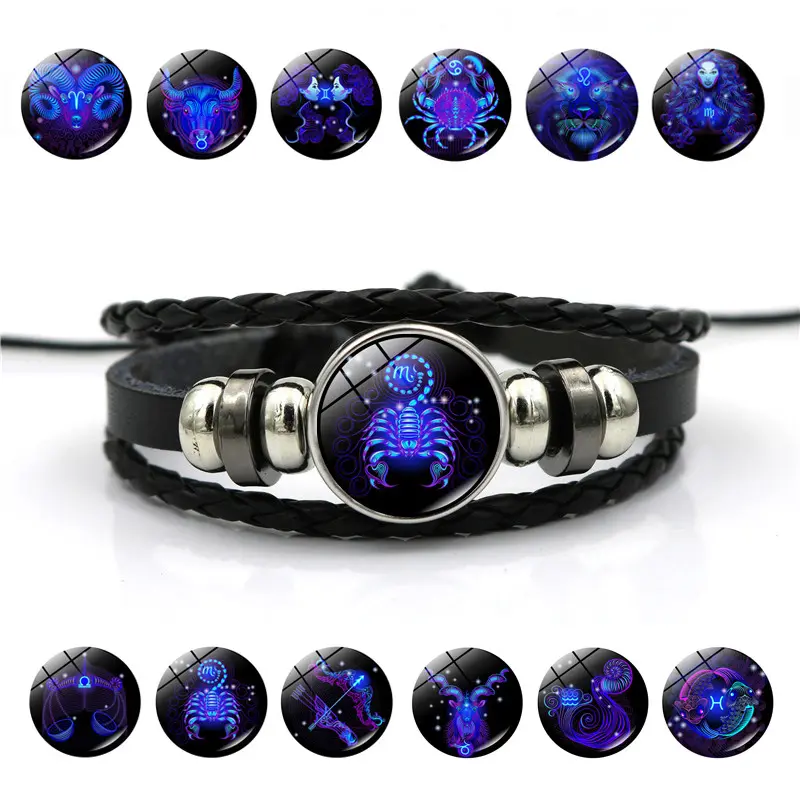 12 Zodiac Leather Adjustable Bracelet,Spirit Bracelets Zodiac, Aries bracelet，Serene Manifestation Bracelet, Zodiac Bracelet, Zodiac Guardian Bracelet,  Gift for Constellation Lover，Men's and Women's Birthday Jewelry Gift Packaging Box.