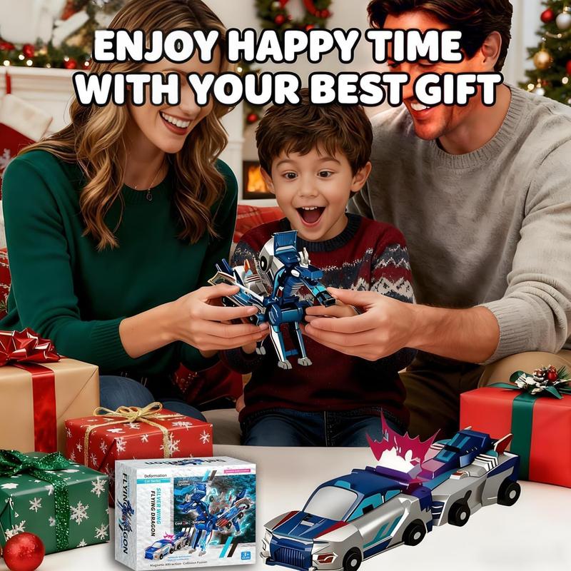 Transforming Dinosaur Toys, 2 in 1 Magnetic Cars Collision Transform into Dino Toys, for Boys Girls Toy Age 2-12, Christmas Birthday Gift(Blue Dragon)