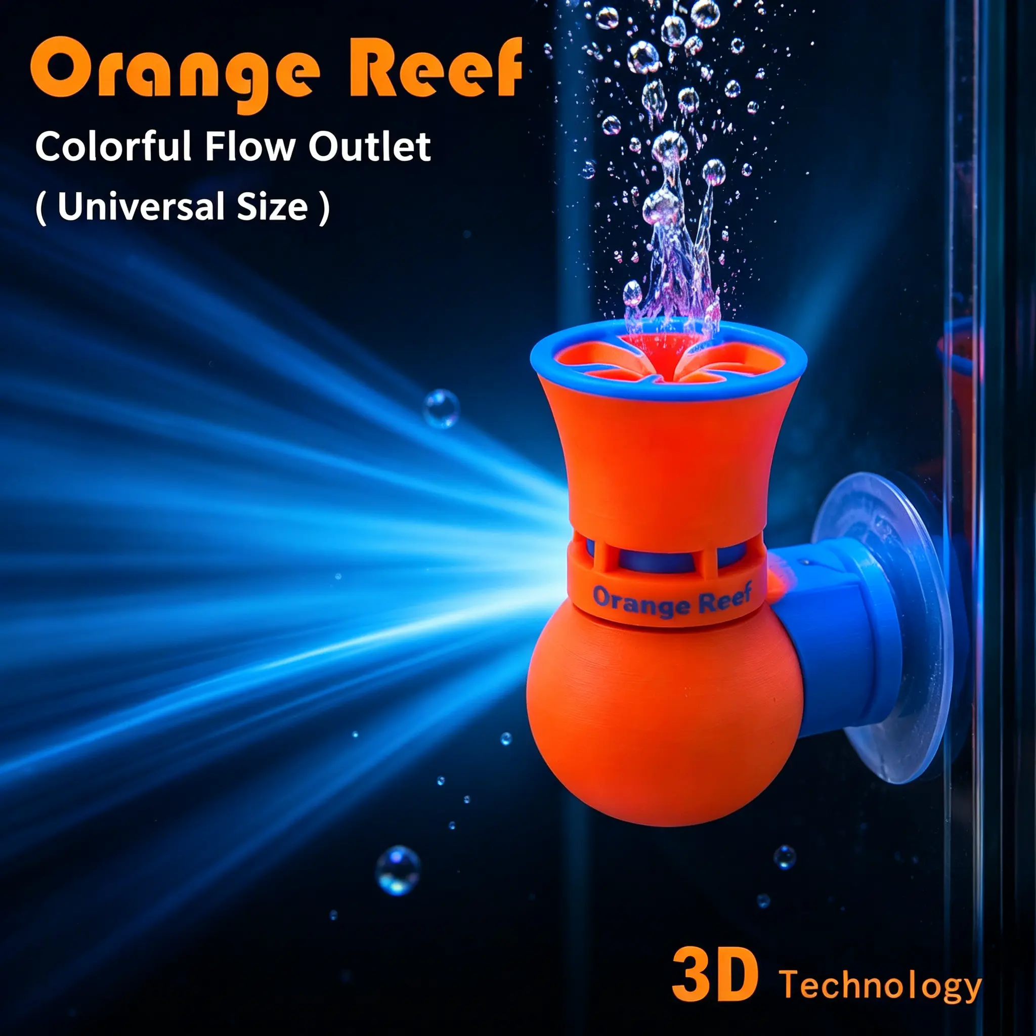 Orange Fluorescent Neon Glow Aquarium Flow Diffuser Nozzle - 3D Printed 3D Technology Dual Safe Material Compact Streamlined Appearance, Universal Reef-Safe Return Pipe Fitting for Aquarium Enthusiasts’ Saltwater Freshwater Tanks (Eliminates Dead Spots)