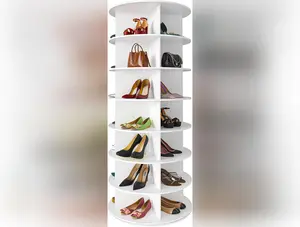 7 Tier Rotating Shoe Rack Tower, Spinning Shoe Display Lazy Susan, Revolving 360 Shoe Rack Storage round Carousel, Vertical Handbag Rotate Shoes Closet Organization (7-Tier White) Cabinet Organiser Room Decor